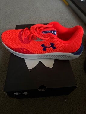 Under Armour Neon Orange Mesh Sneakers with Navy Logo Accent